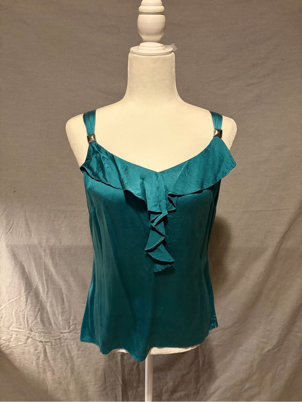White House Black Market Teal Ruffle Silky Satin Cami Top - Women